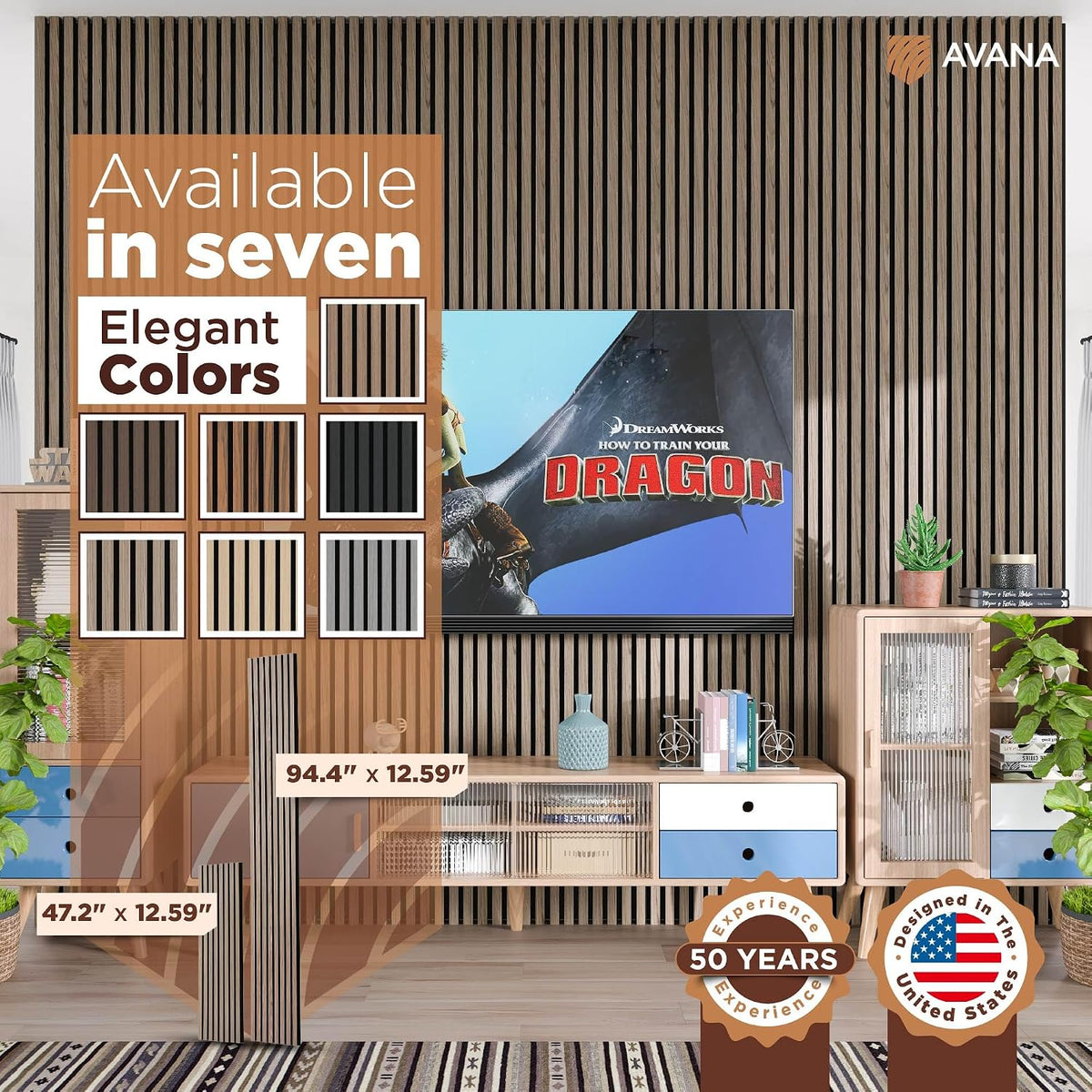 Avana Modern Acoustic Wood Wall Panels – 47.2 X 12.6 Inch Walnut Acoustic Pan...