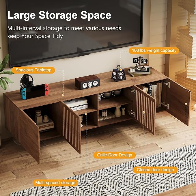 Pajiasen 70.87″ Mid Century Modern Walnut TV Stand - Image 6