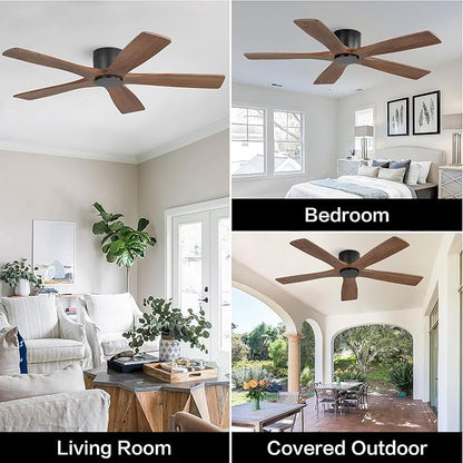 WINGBO 54" Flush Mount DC Ceiling Fans without Lights, 5 Carved Solid Wood - Image 9