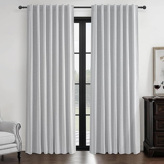 Light Grey Blackout Curtains 84 Inch Length 2 Panels Set by QJMYDECO