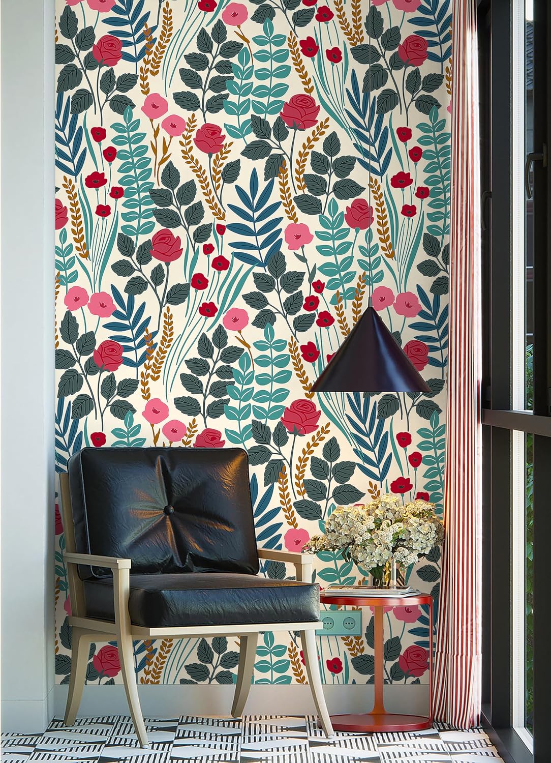 Floralplus Boho Wallpaper Peel and Stick Floral Wallpaper for Bathroom | Removable Renter Friendly Wallpaper Floral Tropical Leaf Contact Paper for Cabinet Home Decor, 17.5 x 118 in