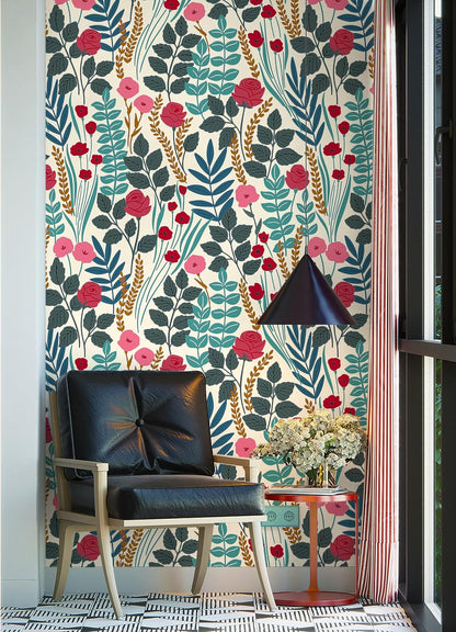 Floralplus Boho Wallpaper Peel and Stick Floral Wallpaper for Bathroom | Removable Renter Friendly Wallpaper Floral Tropical Leaf Contact Paper for Cabinet Home Decor, 17.5 x 118 in
