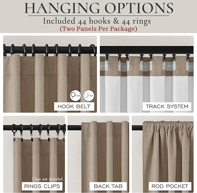 Rust Brown Blackout Curtains 60 Inches Extra Wide Linen 92 Inch Length - Image 4