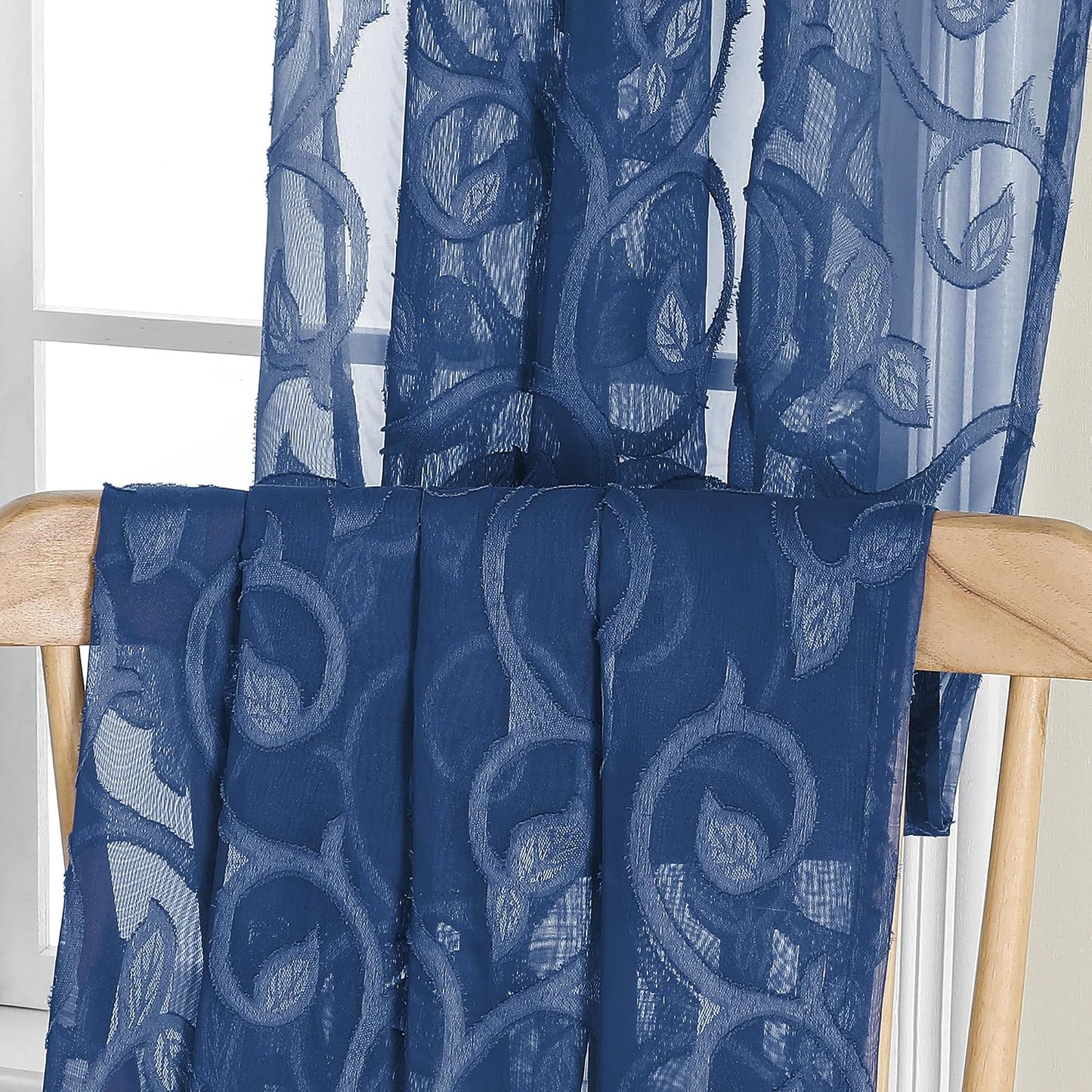 Furman Blue Sheer Curtains Tiers 36 inch Length, Light Filtering Soft Airy Clear Cafe Curtains Tier for Living Room Bedroom Farmhouse Small Windows Half Curtains, 2 Pcs, Each 40Wx36L inch