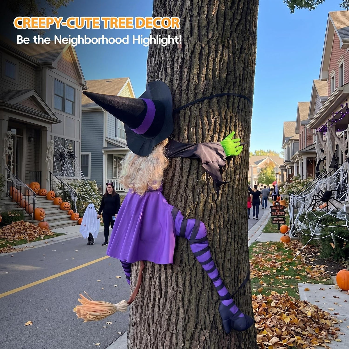 63" Purple Witch Crashing into Tree Halloween Decorations