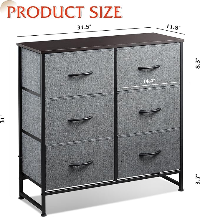 WLIVE Fabric Dresser for Bedroom, 6 Drawer Double Dresser, Storage Tower - Image 3