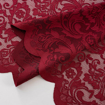 ALIGOGO Burgundy Sheer Curtains 63 Inch Length 2 Panels, Victorian Floral Red Lace Curtains for Bedroom, Embroidered Privacy Rod Pocket Scalloped Burgundy Home Décor, 52W x 63L Inch, Dark Red