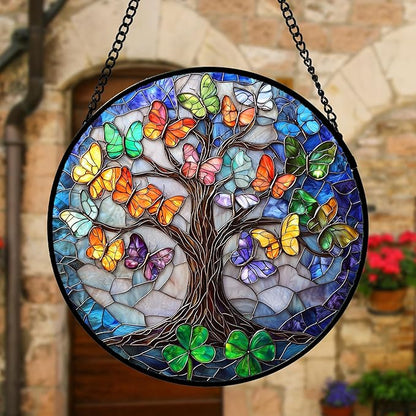 DASTOLL Stained Glass Window Hanging, Butterfly Tree Clover Sun Catchers Glass - Image 4