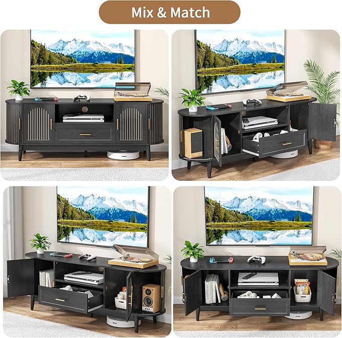 63" Fluted TV Stand for Tvs up to 70", Mid-Century Modern Entertainment Center - Image 7