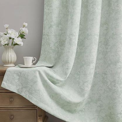 Beauoop Green Floral Jacquard Blackout Curtains 84 Inches Long 2 Panels by Beauoop