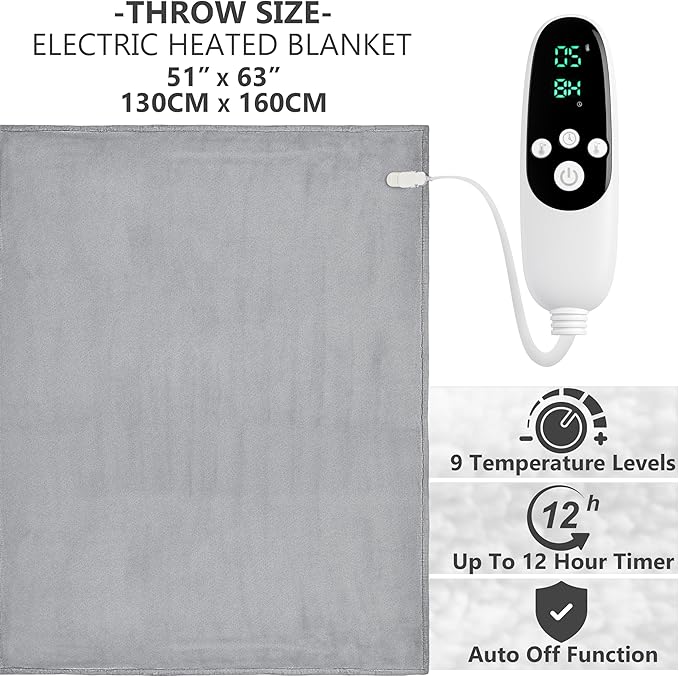 Heated Blanket Electric Luxurious Fleece Throw Blanket, 9 Heat Settings & 12H - Image 2