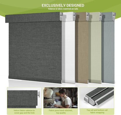 No Drill No Tools Blackout Roller Shades for Windows | Cordless Blinds with Baffles, Custom Roller Blinds for Home Office Door, Custom Size, Dark Grey(Single Tensioner)