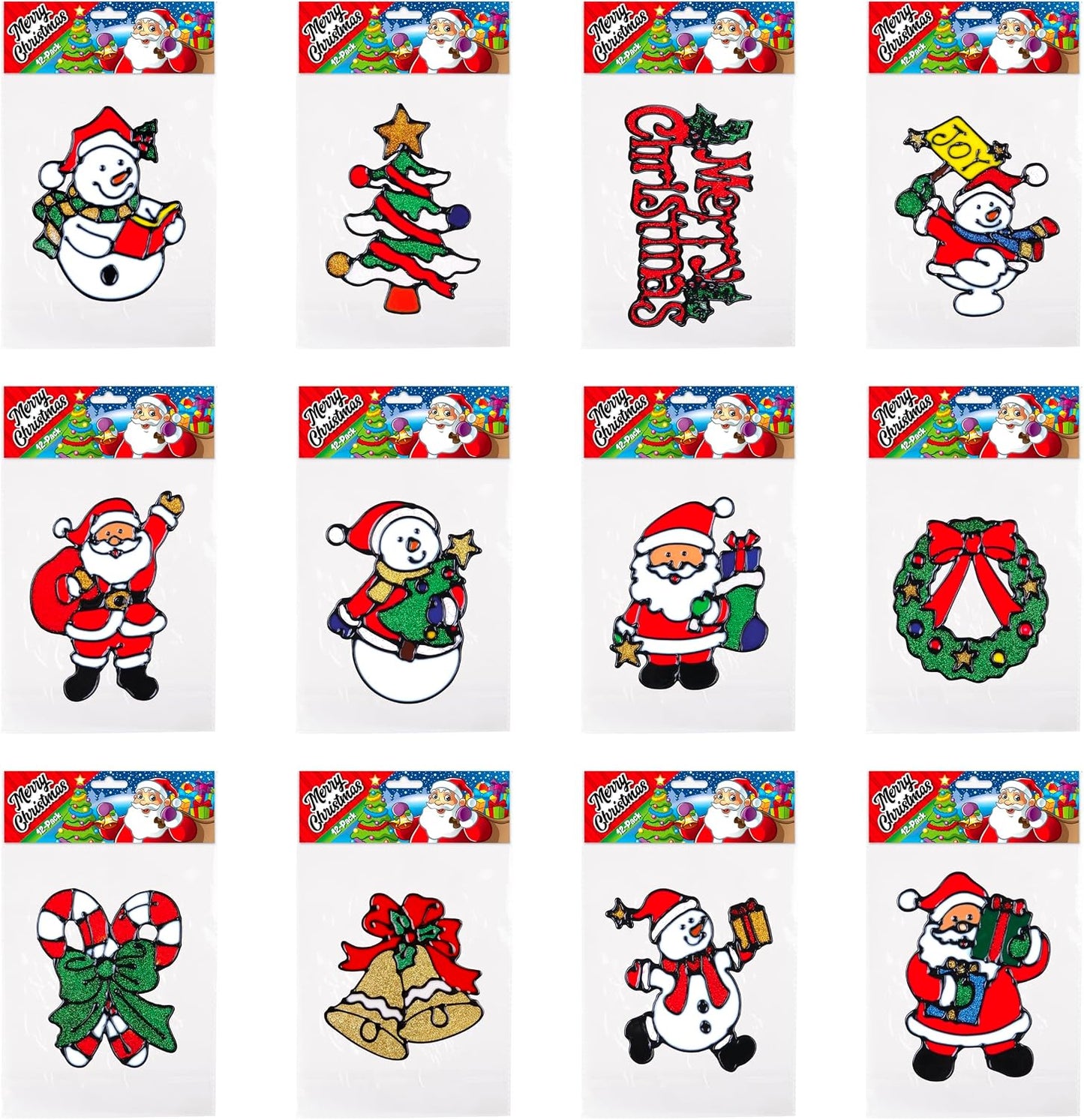 12 Pack Christmas Window Clings Stickers for Glass - Xmas Decor Vinyl Decal | Winter Holiday Decor Vinyl Decals for Kids - Reusable Santa Claus, Snowman, Mirror, Wall & Door Stickers for Indoor & Outdoor