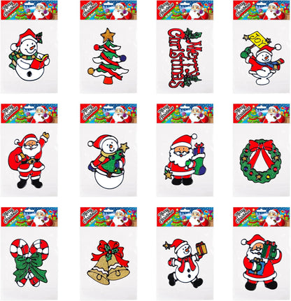 12 Pack Christmas Window Clings Stickers for Glass - Xmas Decor Vinyl Decal | Winter Holiday Decor Vinyl Decals for Kids - Reusable Santa Claus, Snowman, Mirror, Wall & Door Stickers for Indoor & Outdoor
