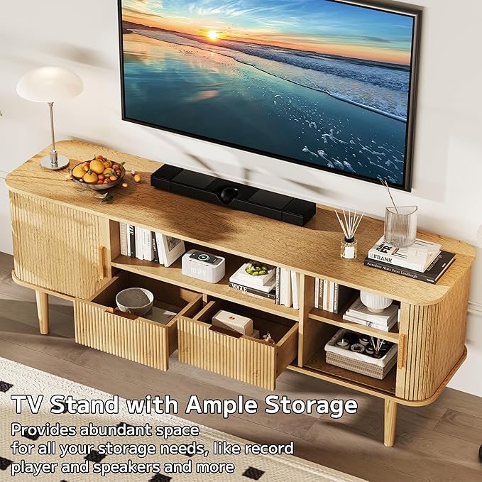 DAMCROP 62.4 Inch Fluted TV Stand, Modern Media Console Table - Image 5