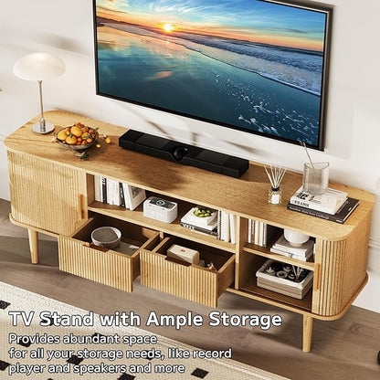 DAMCROP 62.4 Inch Fluted TV Stand, Modern Media Console Table - Image 5