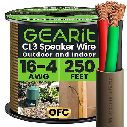 GEARit Outdoor Speaker Wire CL3 Rated, 16 Gauge Speaker Wire, Speaker Cable 250 by GEARit
