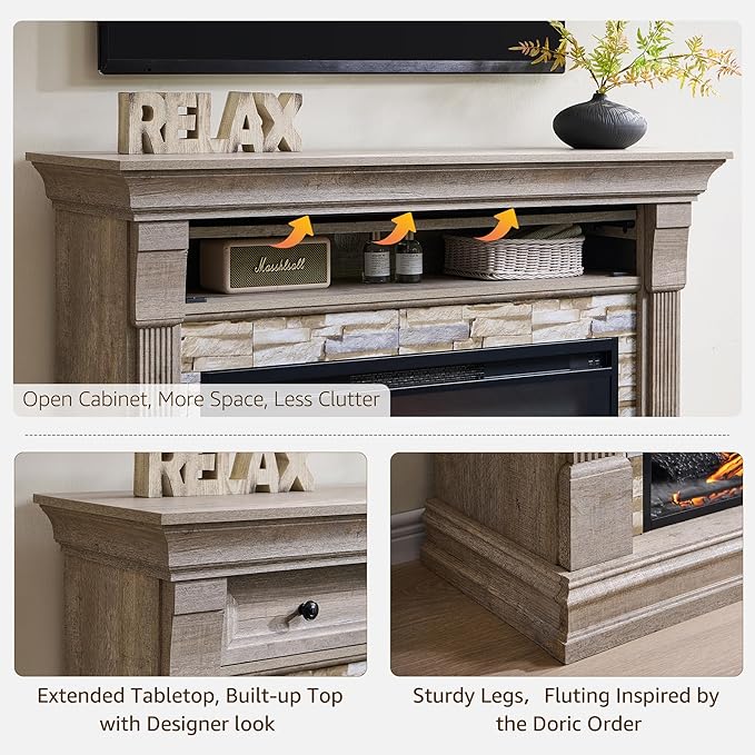 OKD 52" Farmhouse Electric Fireplace TV Stand - Image 3