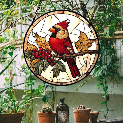 DASTOLL Stained Glass Window Hanging, Birds on a Branch Cardinal Sun Catchers - Image 2