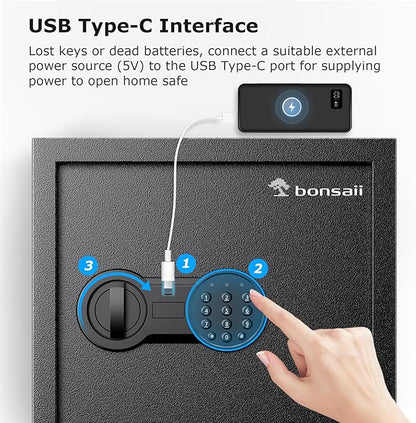Bonsaii Safe Box with Holder and Removable Shelf, 1.2 Cu. Ft Steel Security - Image 7