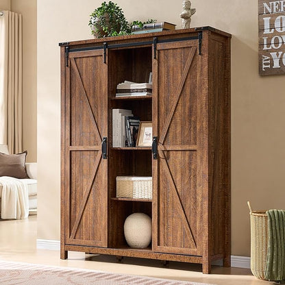 OKD Storage Cabinet with 2 Sliding Door, 7-Tier 62" Tall Farmhouse Entryway - Image 3