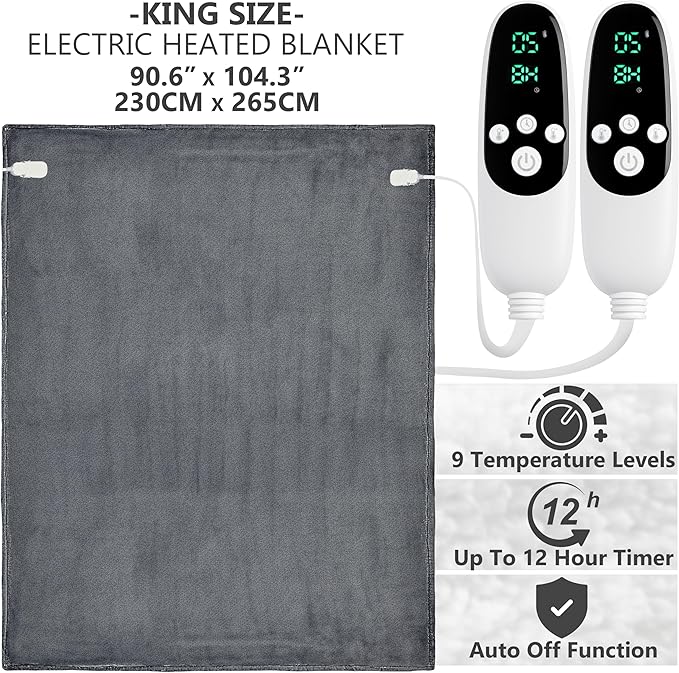 Heated Blanket Electric Luxurious Fleece King Blanket, 9 Heat Settings & 12H - Image 2