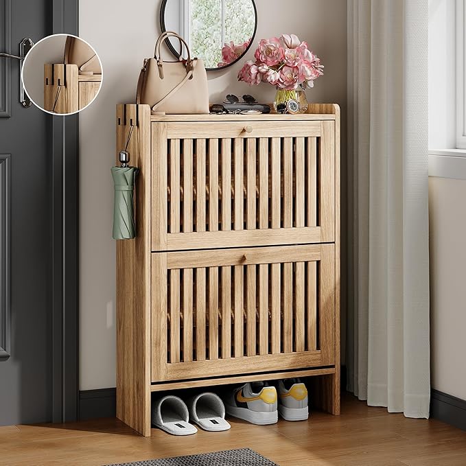 wanan 24" Shoe Cabinet with 2 Flip Slatted Drawers, Adjustable & Removable by Wanan