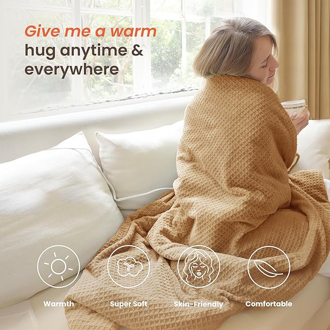 Heated Blanket Electric Blanket Twin Waffle, 62x84 Inches Sherpa Fleece Fast - Image 3