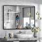 48x32 Black Bathroom Mirror for Wall, Matte Black Metal Framed Rectangle by GOLOMO