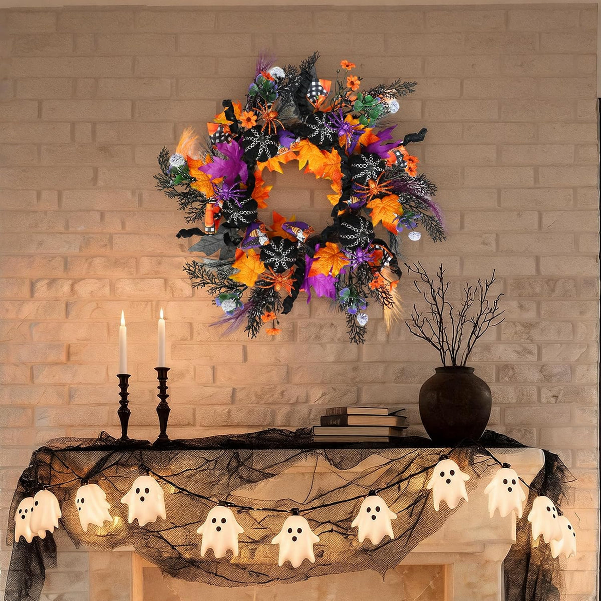 KBREE 22" Halloween Wreath for Front Door, Full Gothic Spooky Autumn Wre...