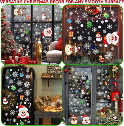AOWDIAO Christmas Window Clings - 145 Pcs Xmas Glass Stickers, Santa, Snowflakes, Reindeer, Snowman - Winter Holiday Window Decorations for Festive Spirit