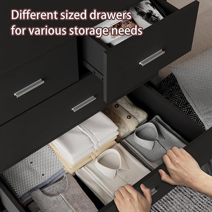 Dresser with Power Outlets Wooden 6 Drawer Dresser with Large Organizer Black - Image 8