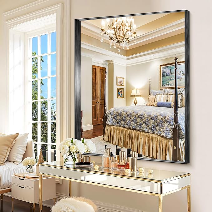 CIRCUMI Black Bathroom Mirror, Brushed Finish, Tempered Glass, Large Mirror - Image 4