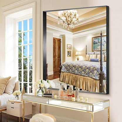 CIRCUMI Black Bathroom Mirror, Brushed Finish, Tempered Glass, Large Mirror - Image 4
