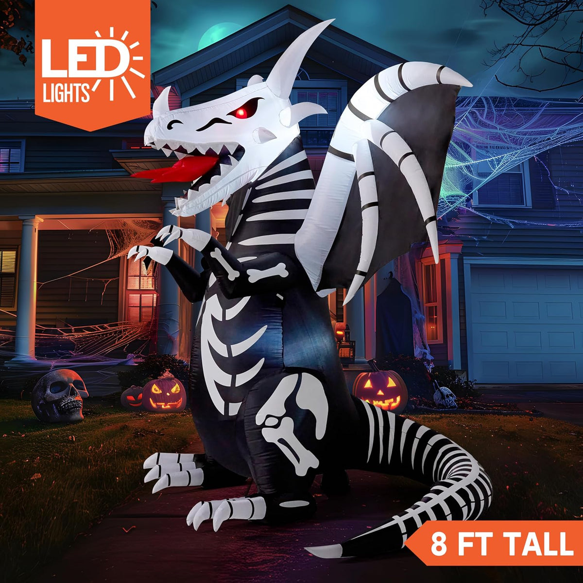 Joiedomi 8 FT Tall Halloween Inflatables Outdoor Skeleton Dragon Decoration, ...