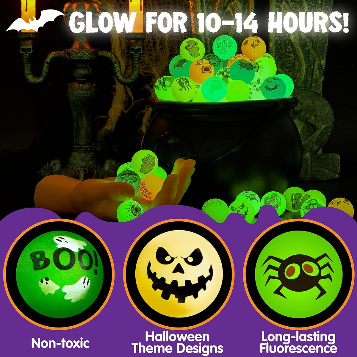 JOYIN 100 PCS Halloween Glow in The Dark Bouncing Balls, 20 Designs Halloween...
