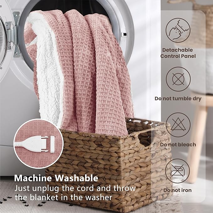 Heated Blanket Electric Throw Waffle, 50x60 Inches Sherpa Fleece Fast Heating - Image 7