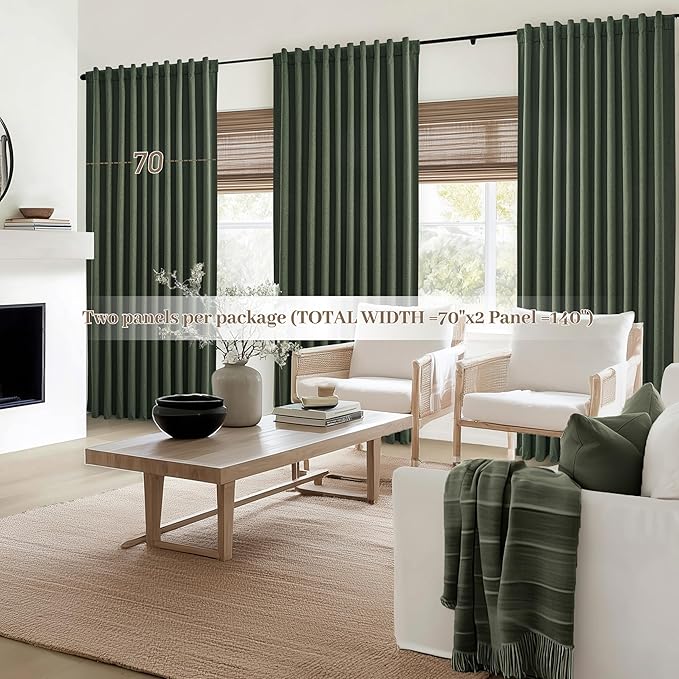 Dark Olive Green Curtains 70 Inch Length Extra Wide Pleated Black Out 90 Inch - Image 6
