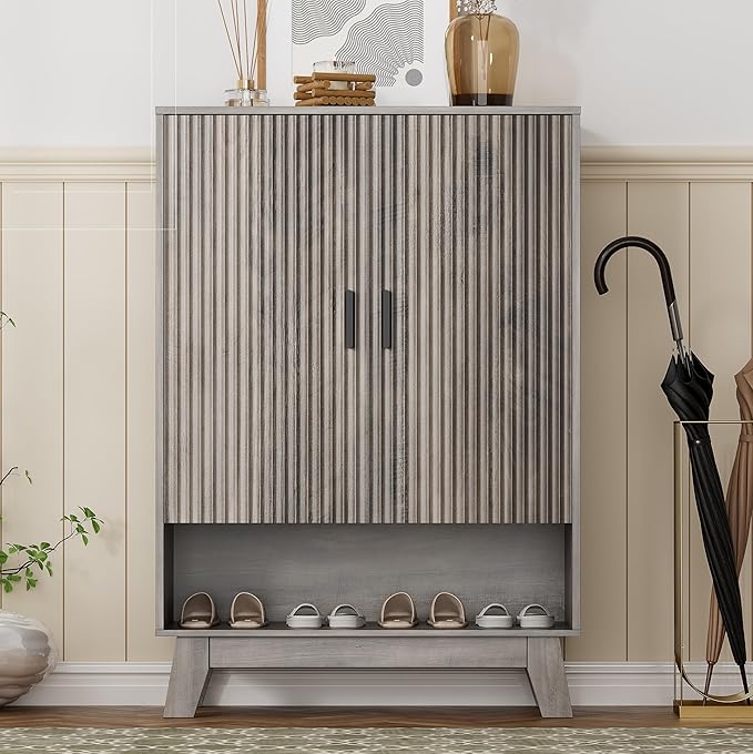 Shoe Cabinet Storage for Entryway, 5 Tier Fluted Shoe Storage Cabinet by HUANLEGO
