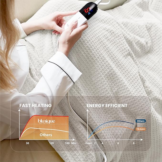 Heated Blanket Electric Throw Waffle, 50x60 Inches Sherpa Fleece Fast Heating - Image 4
