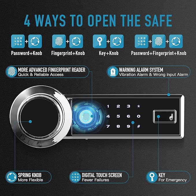 Tenamic Deluxe Biometric Fingerprint Safe Box Smart Touch Screen Fireproof Safe - Image 3