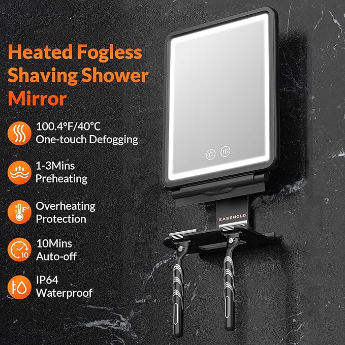 EASEHOLD Shower Mirror Fogless for Shaving, Heated LED Mirror - Image 2