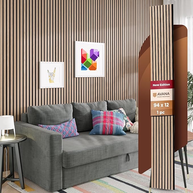 Avana Modern Acoustic Wood Wall Panels – 94.4 X 12.6 Inch White Oak Acoustic by AvanaHome