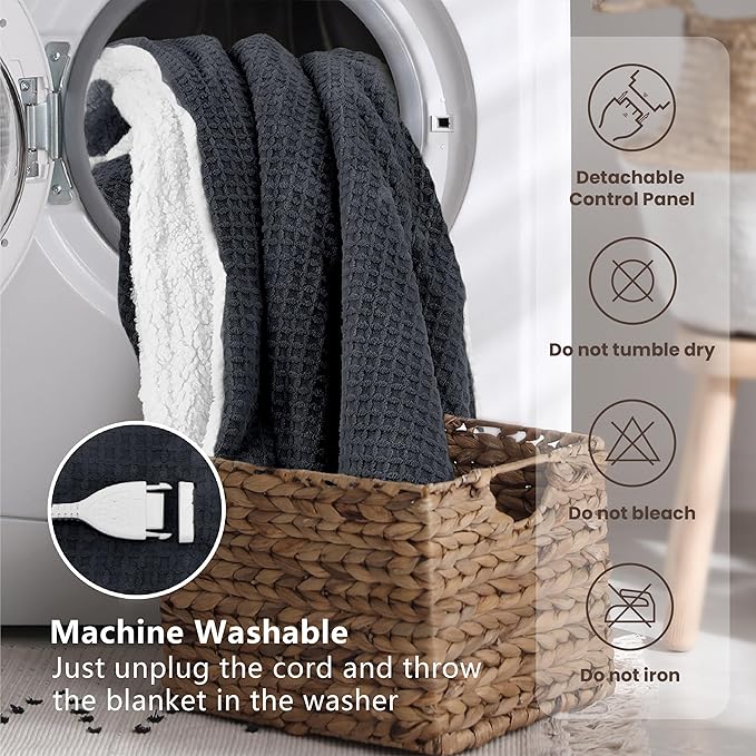 Heated Blanket Electric Throw Waffle, 50x60 Inches Sherpa Fleece Fast Heating - Image 7