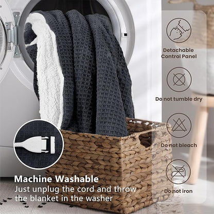 Heated Blanket Electric Throw Waffle, 50x60 Inches Sherpa Fleece Fast Heating - Image 7