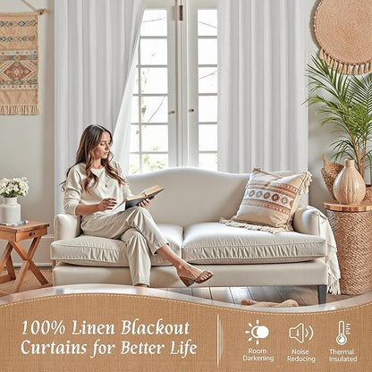 LAMIT 100% Blackout Short Linen Curtains, 40 Inch Length Linen Textured Thermal - Image 3