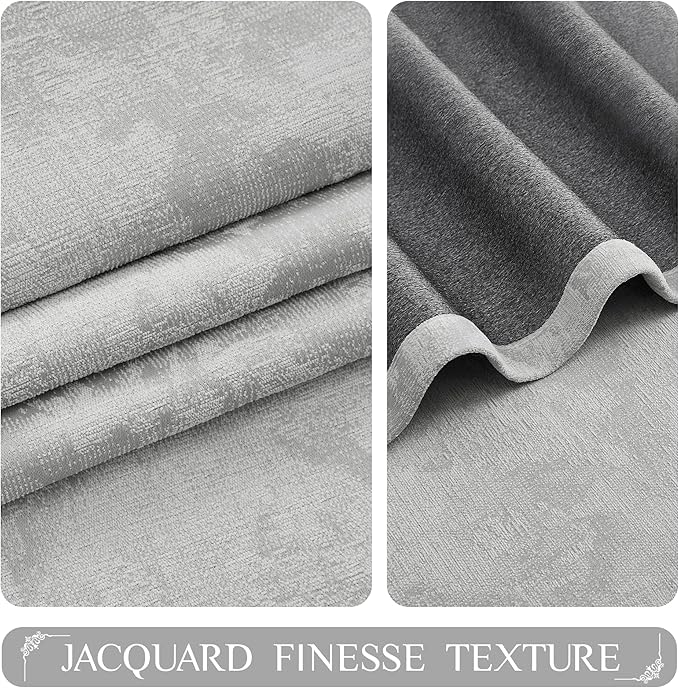 Beauoop Grey Floral Jacquard Blackout Curtains 63 Inches Long 2 Panels - Image 3