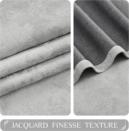 Beauoop Grey Floral Jacquard Blackout Curtains 63 Inches Long 2 Panels - Image 3