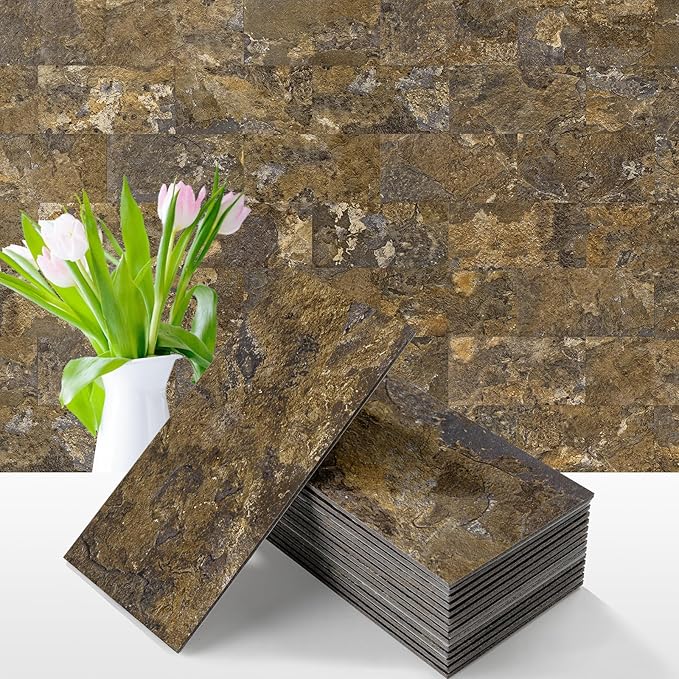 Vamos Tile 100 Pieces Peel and Stick Backsplash Tiles, Rust Slate Stick on by VamosTile