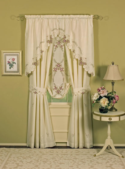 Today's Curtain Verona Reverse Embroidery Swag, 38", Ecru/Rose, 60"W X 38"L